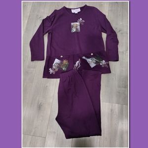 Boy blue vintage purple safari 2pc. top & pant set outfit women's size Small